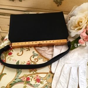ELEGANT, VINTAGE BLACK SATIN EVENING BACK BY "AFTER FIVE". ATTACHED CHANGE PURSE